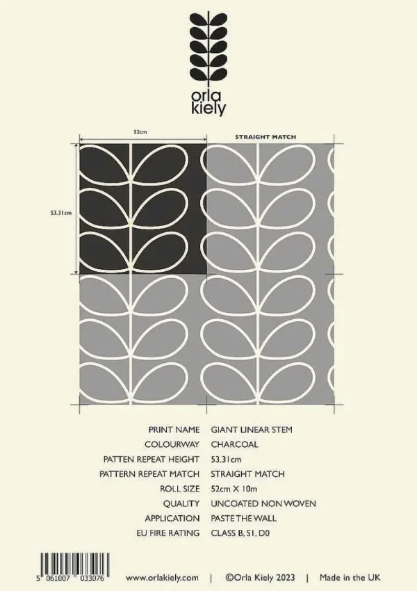 Orla Kiely Wallpaper-Giant Linear Stem Charcoal Wallpaper